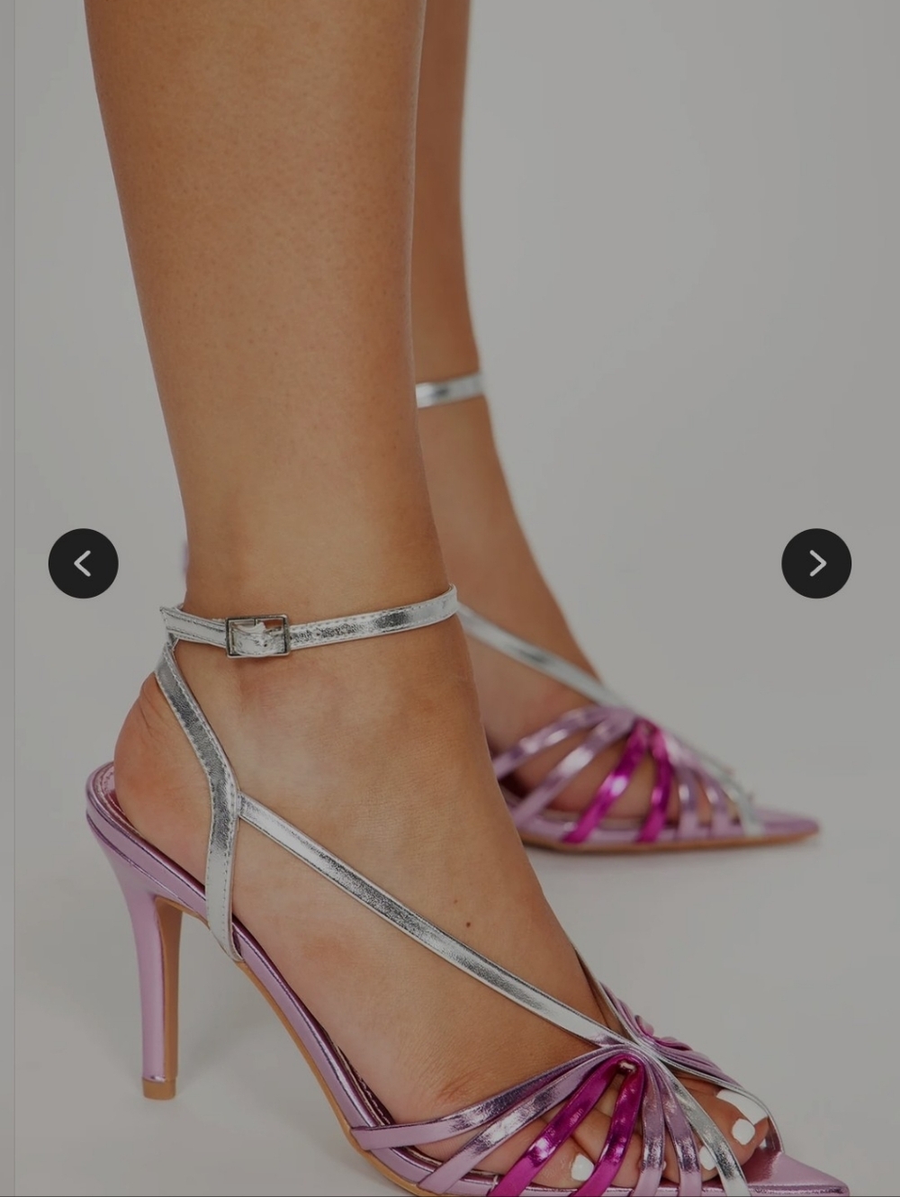 Metallic Pink Strappy Pointed-Toe Heels - Picture 3 of 5